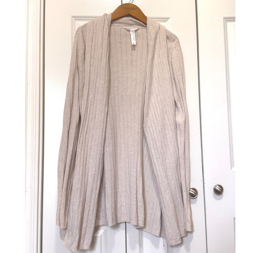 Gilligan & O'Malley Beige Ribbed Open Front Cardigan Rabbit Hair Wool Blend L